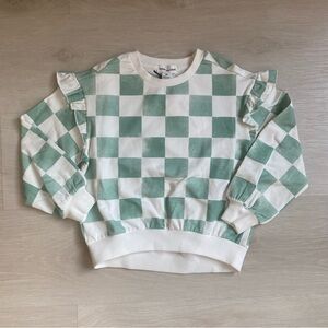 NWT Miles the Label 3T Checkered Sweatshirt Green White Ruffle